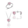 Серебро с родиевым покрытием, розовыми камнями и тройным сердечком в оправе из бриллиантов