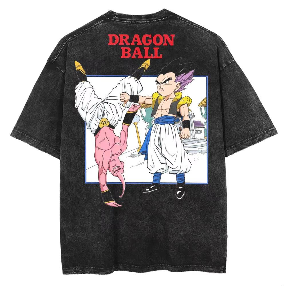 Dragon Ball Gyarados Ukiyoe Wave Printed Tshirt Mens and Womens Washed Tshirt High Quality Vintage Cotton Tshirt Top