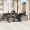 Set of 14 Pieces of Garden Sofas with Gray Cushions Poly Rattan Acacia, Set of 4 Dining Pieces 3365063