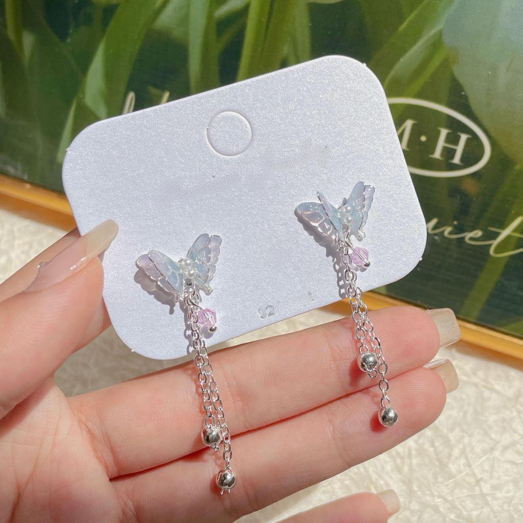 Серьги-бабочки с фиолетовым градиентом: Элегантные серебряные серьги-иглы для женщин со свежим, милым и сказочным очарованием