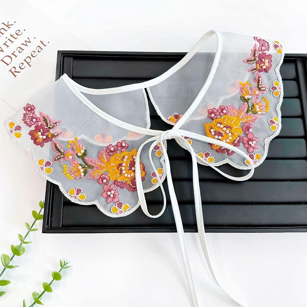 Cute Colorful Embroidery Fake Collar Hollow Detachable Scarf Shawl Organza False Collar For Girls Shirt Skirts Sweater All Match