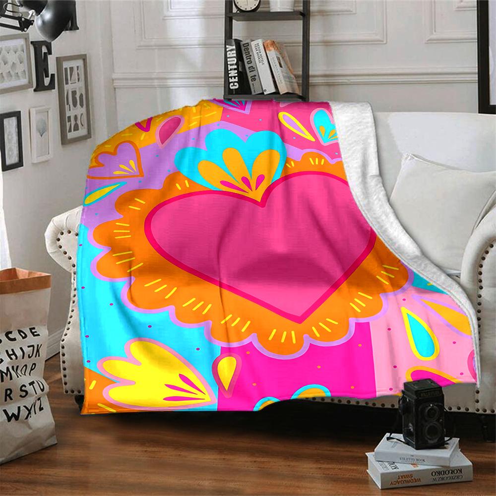 1Pc Colorful Heart Celebration Flannel Blanket, Soft And Comfortable, Casual Warm, Camping Travel, Christmas, Halloween Xmas Gift. G1182