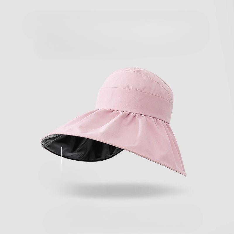 Fisherman Hat for Women Summer Korean Version Double-sided Vinyl Face-covering Hat Large Brim Sun Protection Empty Top Hat with Rope Sun Visor