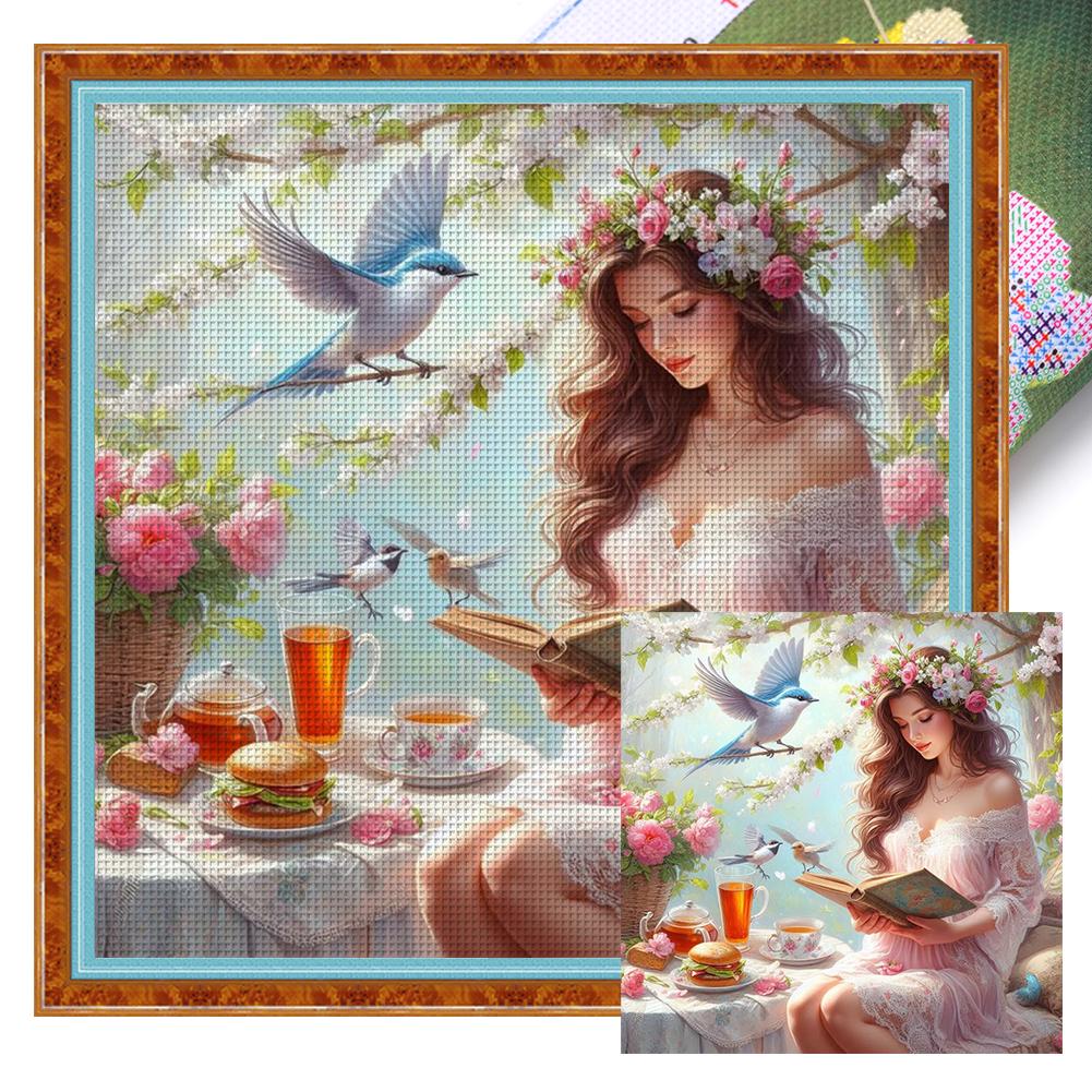 Полная вышивка эко-хлопковой нитью 11CT с принтом для девочек, набор для вышивки крестом, искусство