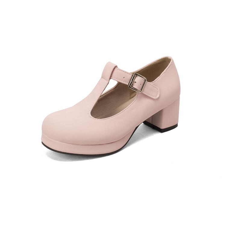 Женские туфли-лодочки на толстом высоком каблуке с круглым носком и Т-образной завязкой с пряжкой для вечеринки, лаконичная модная весенне-осенняя обувь, белый, синий, зеленый, фиолетовый