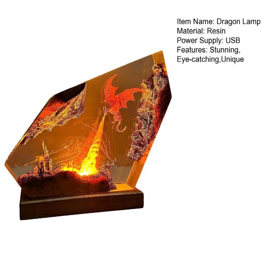 Эпоксидная смола Дракон Лампа Ручная работа Пламенный Дракон Ночник для Прикроватной тумбочки Гостиной Коллекционные Подарки для Сына Мужа Парня Фэнтези-энтузиастов