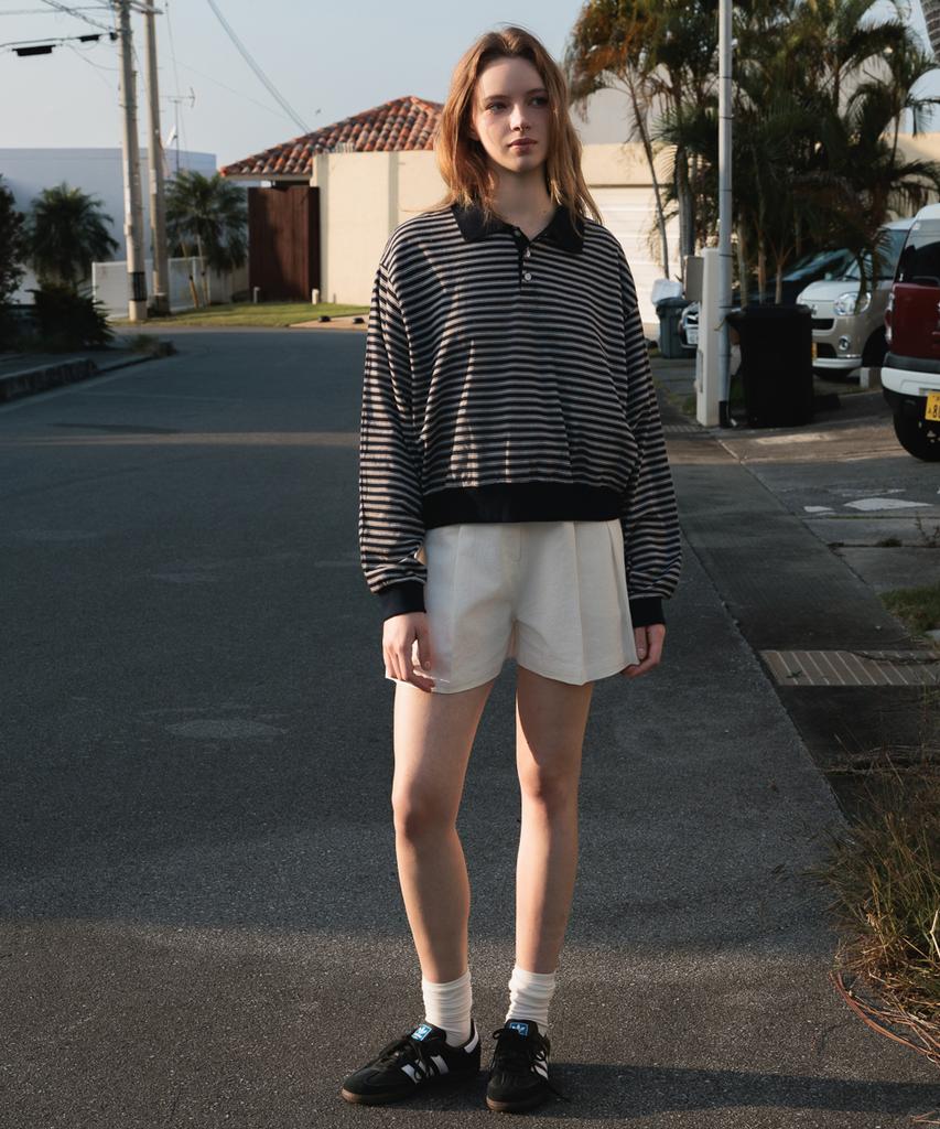 DEHEVE Collar Stripe Sweatshirt [Navy]