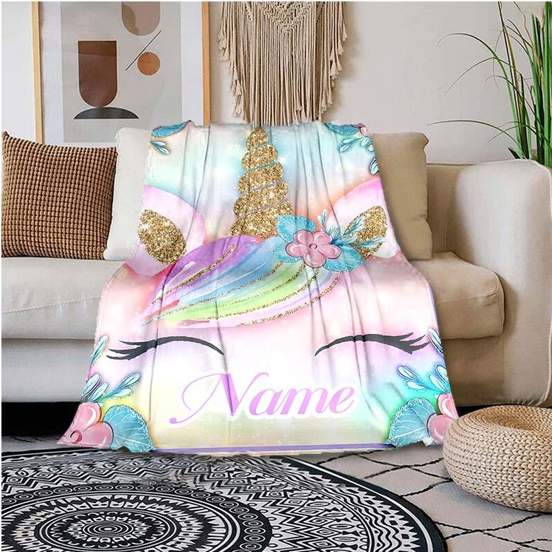 Unicorn Eyelashes Customize Your Name Blanket Used For Chair Office Sofa Bed Camping Soft And Warm Giving Friends And Relatives Birthday Graduation