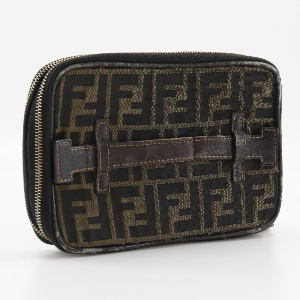 FENDI Folding vanity Pouch Zucca Brown Nylon canvas Women Used