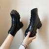 Fashion Botas Women Motorcycle Ankle Boots Wedges Female Lace Up Platforms Spring Black Leather Oxford Shoes Woman 2024 Botas Mujer