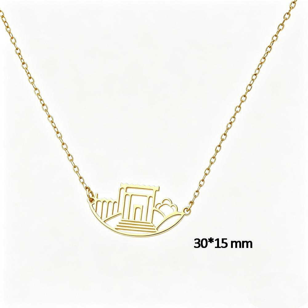 Stainless Steel Gold Color Beit HaMikdash Necklace Jerusalem Holy Temple Necklaces Women Jewish Jewelry Gift