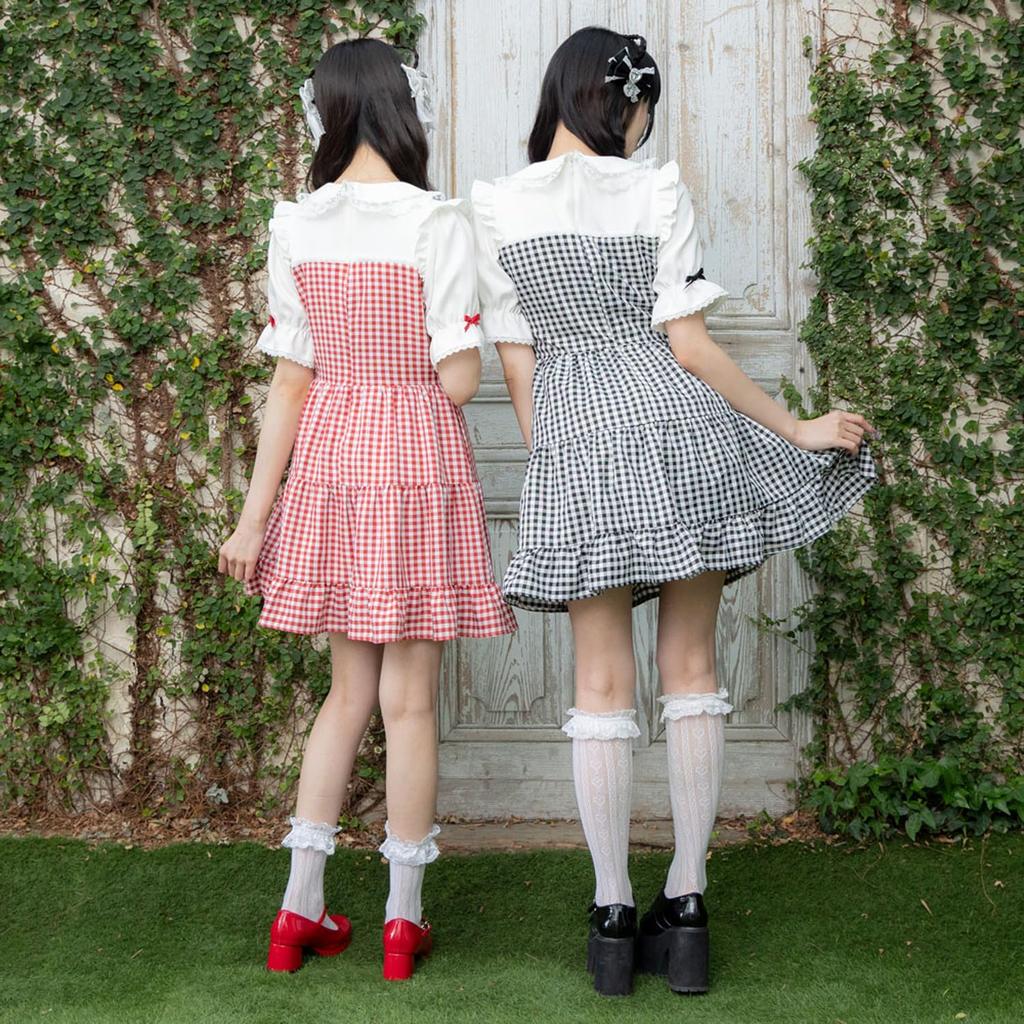 Yumetenbou Mass-Produced Clothing [Dear My Love] Casual Dress, Round Collar, Bustiered Dress, Women's, Gingham Red, Yumetenbou