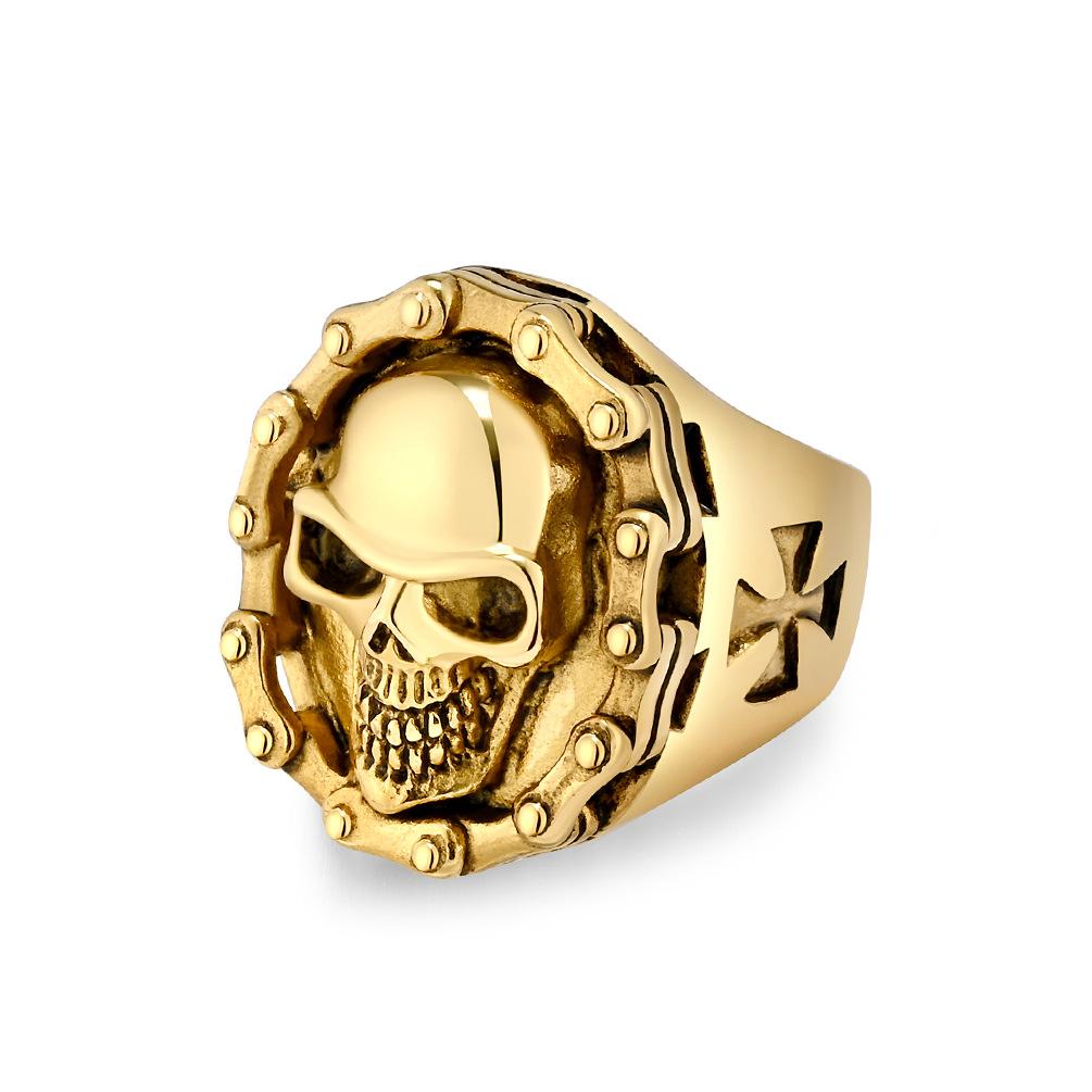 Retro Domineering Hiphop Biker Chain Skull Ring for Men Personalised Birthday Finger Ring Black Punk Street Wear Jewellery Accessories