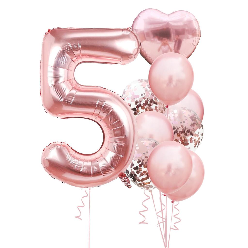 10 шт., розовые воздушные шары из фольги с золотыми цифрами для дня рождения, украшения для дня рождения, принцесса для маленьких девочек 1, 2, 3, 4, 5, 6, 7, 8, 9 лет