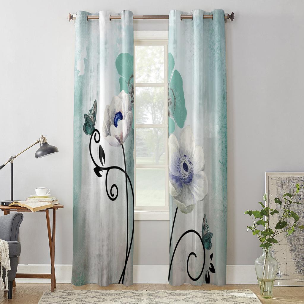 Watercolor Flower Butterfly Window Curtains for Living Room Bedroom Curtain Modern Kitchen Blinds Drapes Curtains