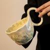 Керамическая кружка с изогнутой ручкой, ложкой и блюдцем, цветочный дизайн, идеально подходит для завтрака, овсянки, молока, кофе.