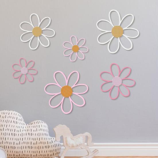 6Pcs/Set Flower Wall Decoration Wooden Flower Cutout Rustic Flower Wall Art Ornament