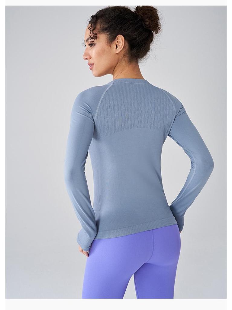 Женская спортивная футболка с длинным рукавом и круглым вырезом - облегающая, дышащая, модная, для фитнеса и йоги
