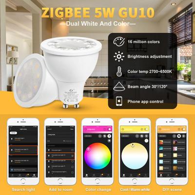 GLEDOPTO 120 градусов 5 Вт Zigbee APP Control GU10 RGB + CCT Светодиодная лампа-прожектор