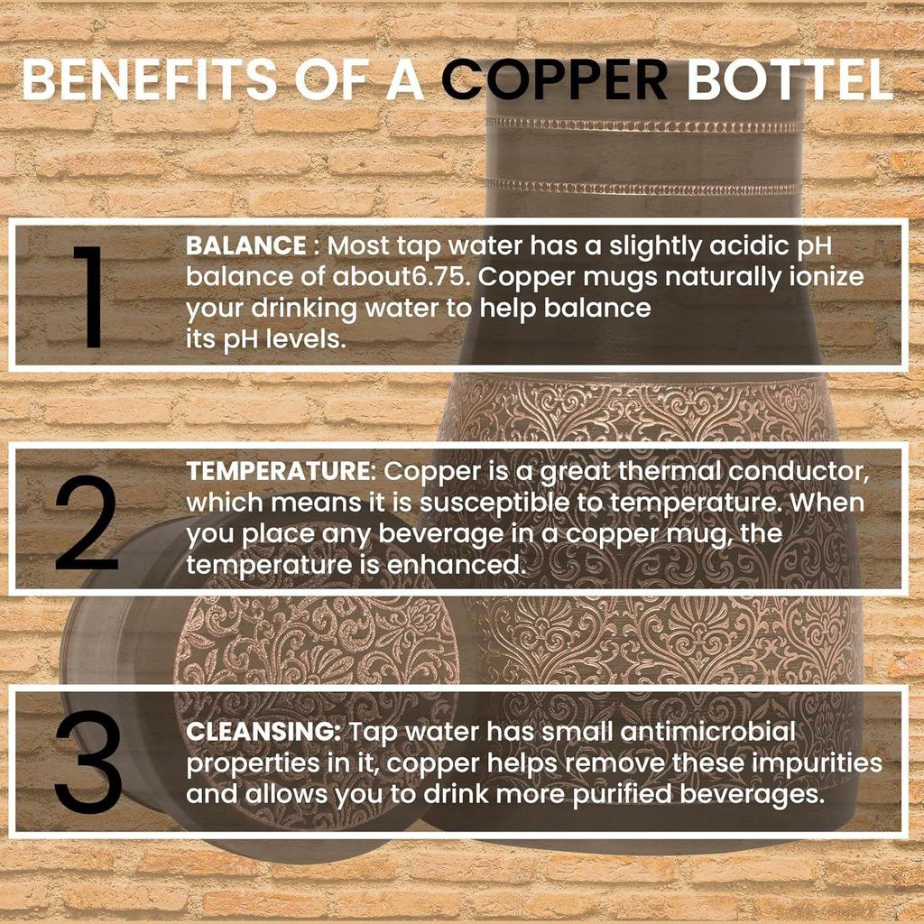 Бутылка/банка для аюрведической воды из меди премиум-класса со встроенным стеклом, черная античная глянцевая отделка, подходит для дома, столовой и комнаты. - 1000 мл