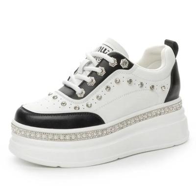 Модные 7 см Женские Модные Повседневные Блестящие Массивные Кроссовки на Платформе и Танкетке Вулканизированные Осенние Весенние Туфли на Скрытом Каблуке