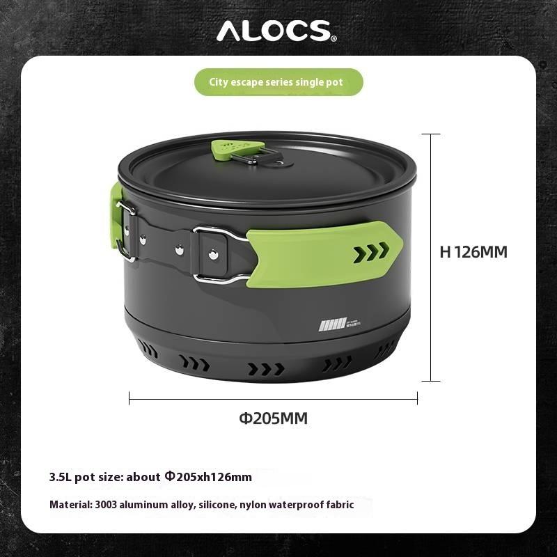 Alocs Туристический набор посуды для кемпинга из 4 предметов - Легкий, с антипригарным покрытием, ветрозащитный, быстро нагревающийся - Портативная посуда для бэкпэкинга