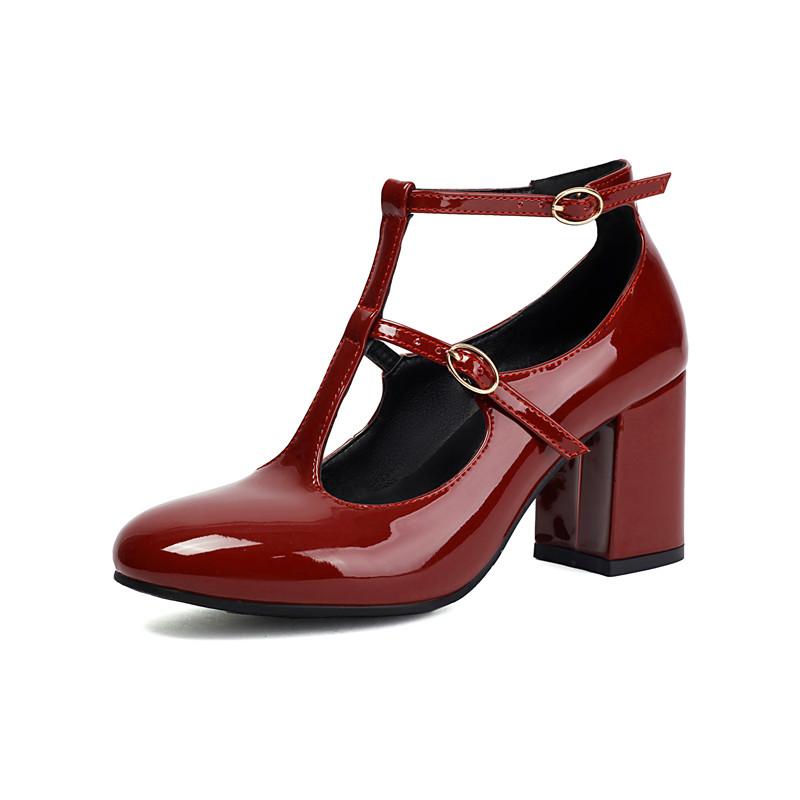 Women's High-heeled Single Shoes Spring and Summer New Thick-heeled Large-size Buckle Low-top Shoes