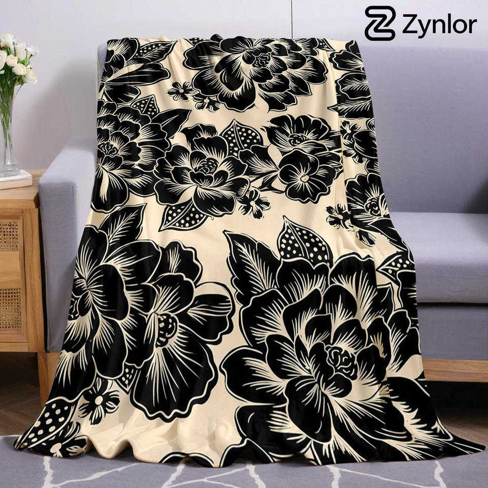 Black Peony Vintage Lightweight Microfiber Soft Christmas Fleece Blanket Warm Cozy Throw for Bed Sofa Office Travel All Season