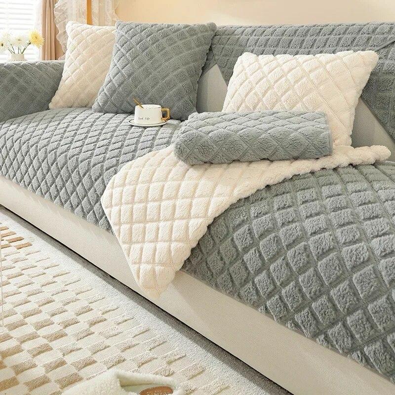 Winter Thick Dustproof Plush Sofa Mat Warm Fabric Plush Milk Plush Cushion Simple Modern Anti Slip Sofa Cover