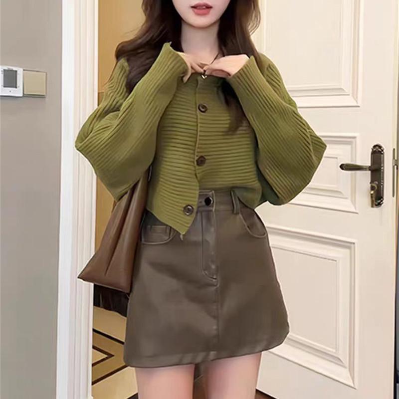 Knitted cardigan for women wearing new lazy wind round neck loose bat sleeve versatile casual autumn and winter coat for women