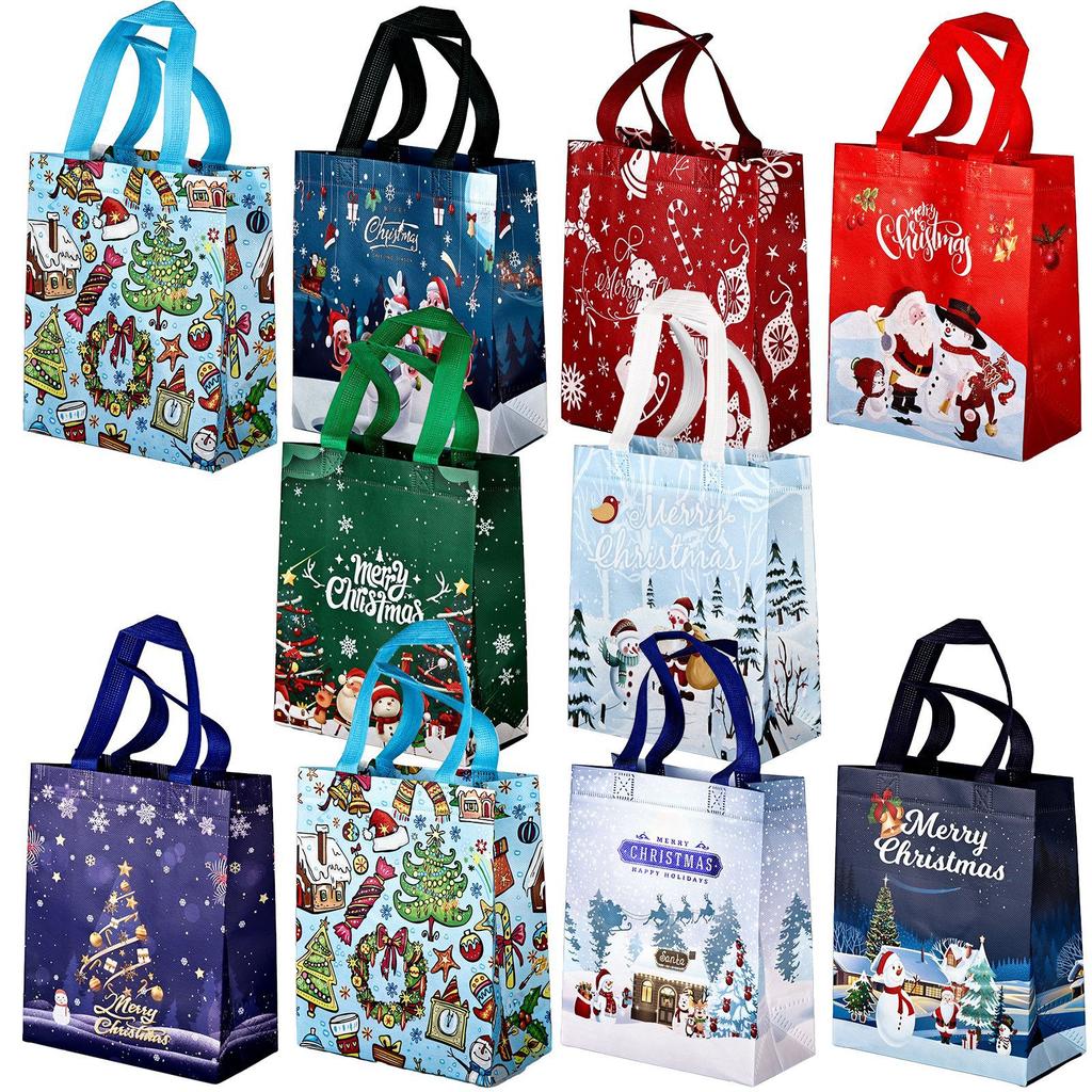3Pcs Christmas Gift Bags Reusable Non-Woven Tote Bags with Handles Perfect for Gift Wrap, Party Favor Supplies
