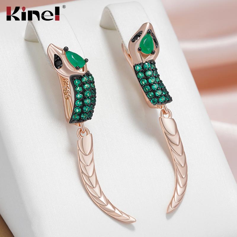Современные серьги-подвески в форме змеиного хвоста, черные и розово-золотые, английские серьги, украшения из зеленого циркония, стильные женские аксессуары