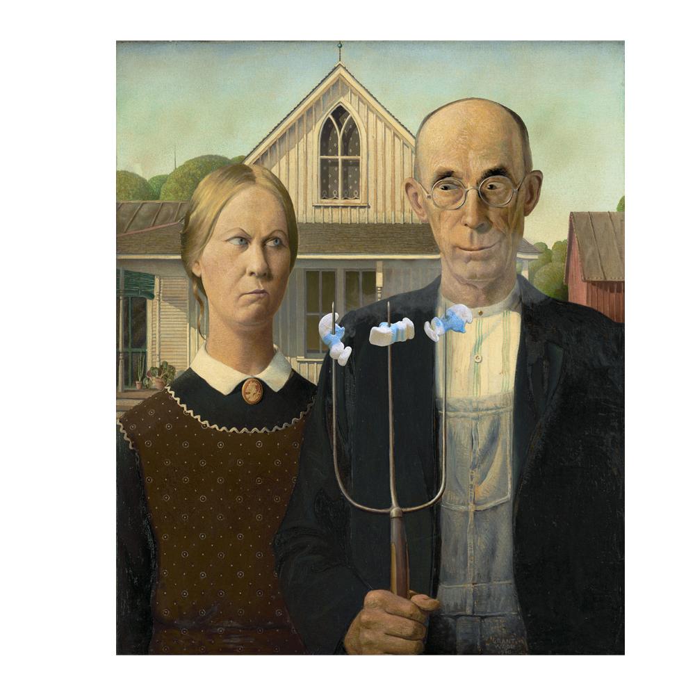 Vintage Portrait Poster American Gothic Art Print Canvas Painting Funny Design Wall Art Abstract Pictures for Gallery Home Decor