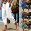 Men's Linen Summer Trousers Beach Pants Solid Color Split Feet Comfortable Breathable Casual Daily Vacation Pants