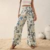 Весенние женские модные длинные брюки с принтом, повседневная элегантность, брюки с высокой посадкой прямого кроя, широкие брюки