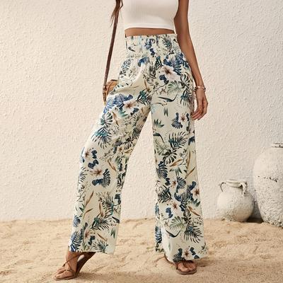 Весенние женские модные длинные брюки с принтом, повседневная элегантность, брюки с высокой посадкой прямого кроя, широкие брюки