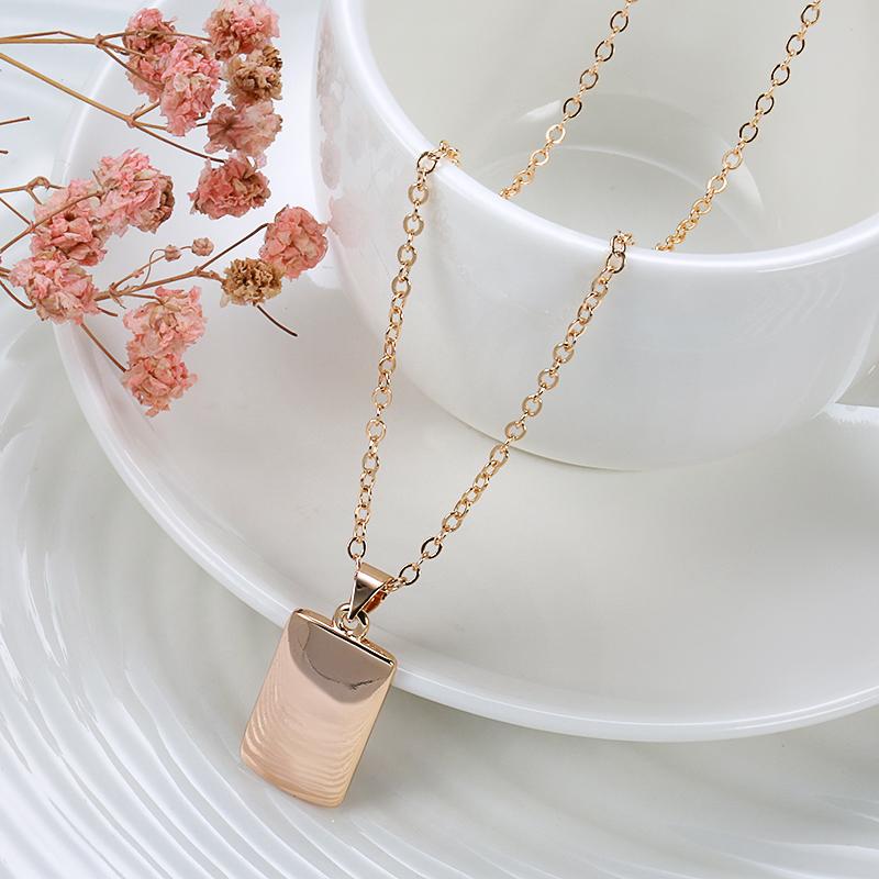 Kinel Glossy Simple Rose Gold Color Square Pendant Necklace