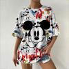 Новая женская футболка, свободная женская одежда, блузка, принт Диснея, Микки Маус, футболки, женская свободная толстовка, свободный пуловер
