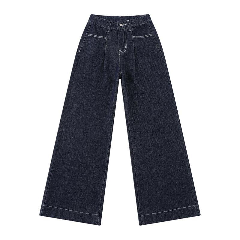 Blue High Waist Wide-leg Jeans for Women In Spring and Autumn New Loose Slim Hottie Retro Straight-leg Floor Pants