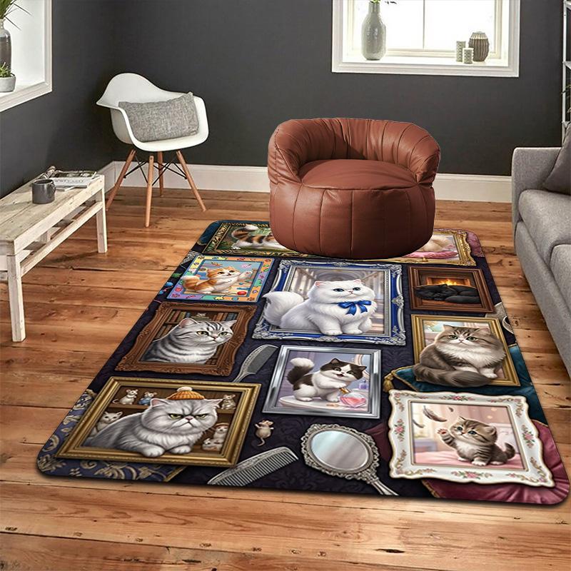 Cat Portraits Pattern Rug Floor Mat for Living Room or Bedroom Soft and Comfortable Carpet a Gift for Birthday and Holiday.