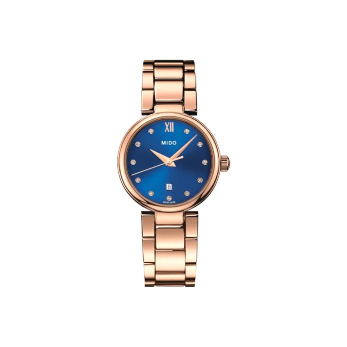 Mido Belluna Series Quartz Movement Swiss Blue Dial Steel Rose Gold Diamond Simple Retro Calendar Watch Women watches M022.210.33.046.00