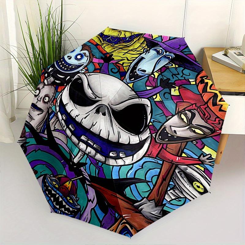 Halloween,Nightmare Before Christmas Themed Automatic Opening and Closing Folding Umbrella, Reinforced 8 Ribs, Compact Travel Design, Fashio