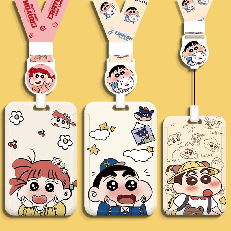 Cartoon Crayon Shin-Chan Id Badge Card Holder Lanyard Bus Card Student Card Case Neck Strap Credentials Photo Protector Cover
