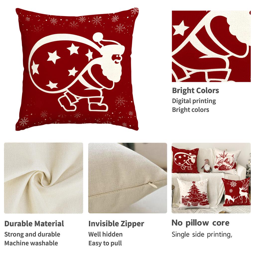1/4Pcs Christmas Pillow Cover, Elderly, Snowflake, Tree Printed Cushion Cover, Christmas Decoration (Without Pillow Core)
