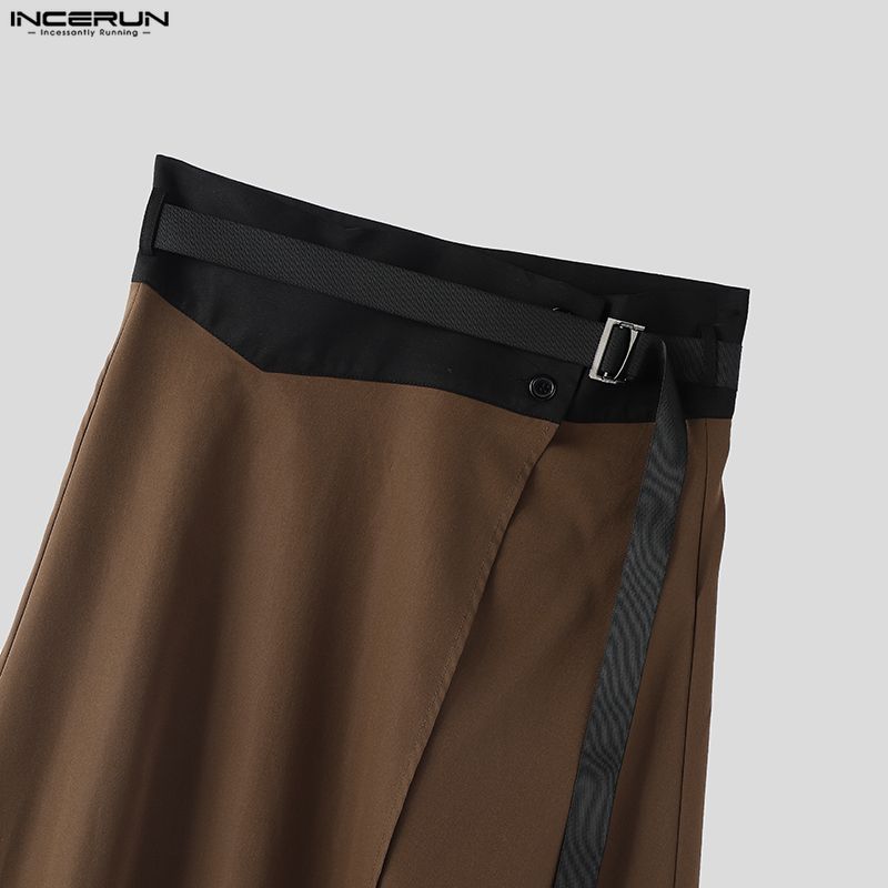 INCERUN Женские Мужские Пэчворк Высокая Талия Пояс Повседневные Складки Воланы Плиссированные Юбки