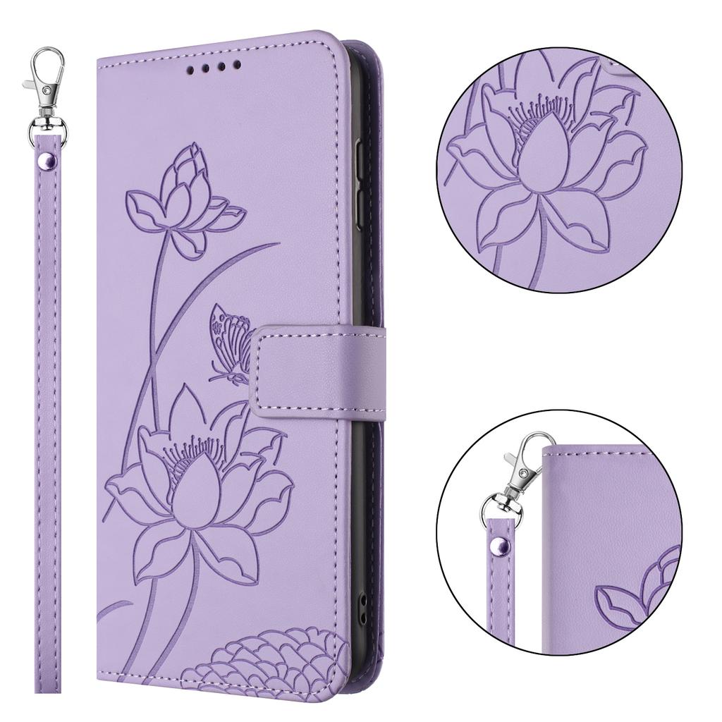 For iPhone 17 Case Wallet Stand Lotus Imprint Leather Phone Cover with Wrist Strap