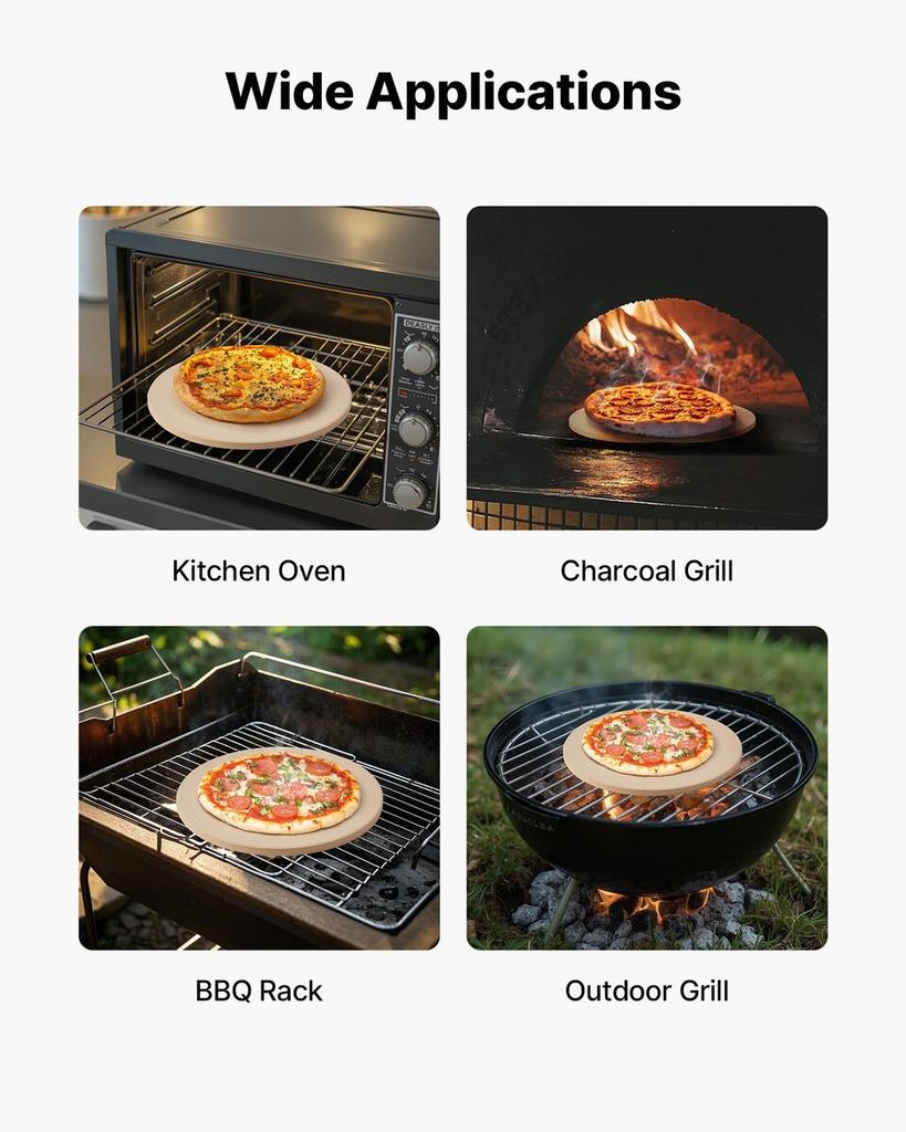 Pizza Stone, 381 mm Round Cordierite Pizza Stone, Extra Large Baking-Stone with Aluminum Peel, 17 mm Thickness Heat-Resistant Cooking Cordierite, for