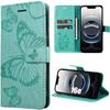 Protective Case - BOOLING - for iPhone 16e - Anti-Scratch In Green Synthetic Leather with Butterfly Pattern