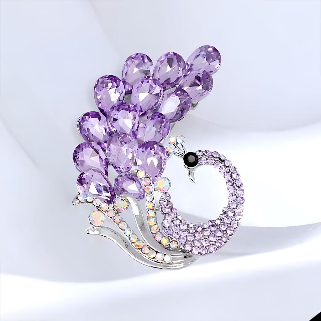 Роскошная романтическая фиолетовая брошь в виде павлина, женская индивидуальность, элегантная высококачественная брошь в виде животного с бриллиантами, аксессуары для одежды