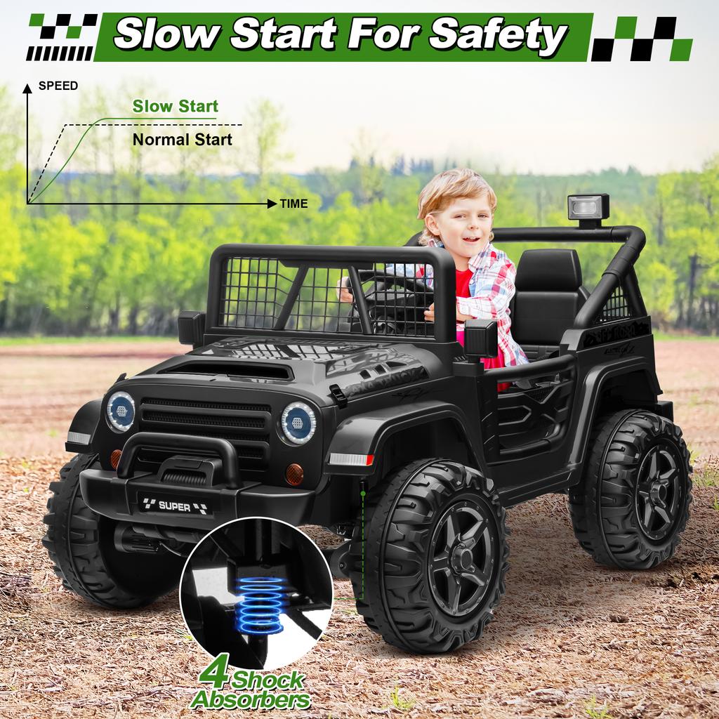 24V Ride On Truck Car w/Remote, XL 2 Seater Outdoor Toys 4WD/2WD Switchable, 4x200W Motor Power Four Wheels, Electric Car for Bi